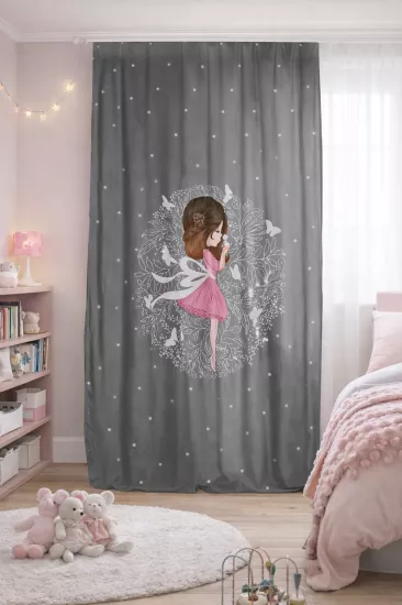 Prenses Peri Kız Kelebeklli Çift Kanatlı Çocuk Odası Fon Perde