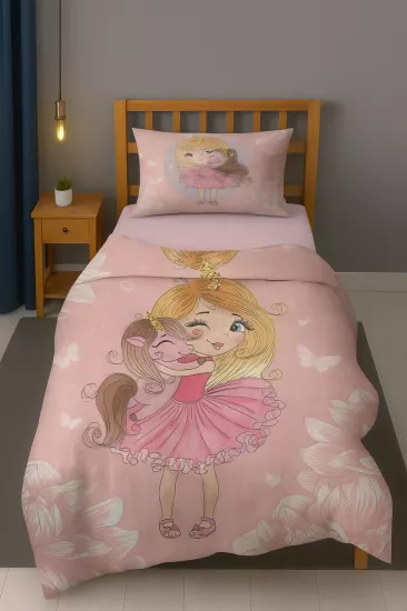 Prenses Kız ve Pony Tek Kişilik Nevresim Takımı