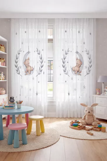 Ayıcık Ve Yıldızlar Çocuk Odası Tül Perde