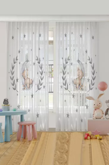 Ayıcık Ve Yıldızlar Çocuk Odası Tül Perde