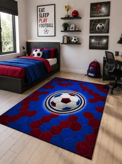 Bordo Mavi Taraftar Çocuk Odası Halısı