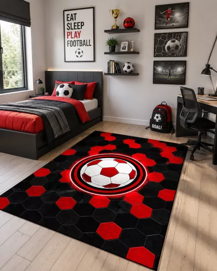 Siyah Kırmızı Taraftar Çocuk Odası Halısı