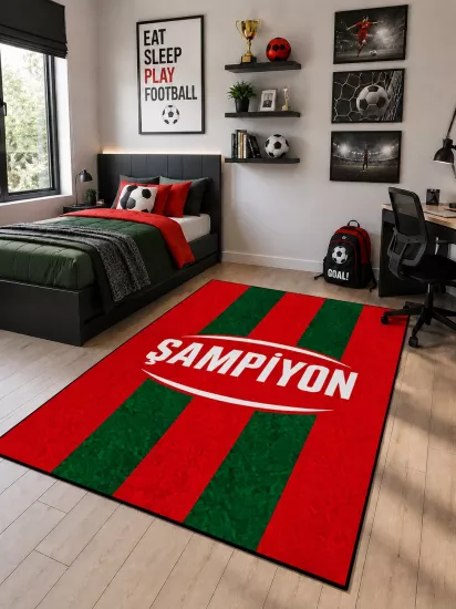 Kırmızı Yeşil Şampiyon Taraftar Çocuk Odası Halısı