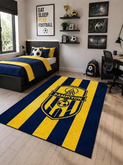 Sarı Lacivert Şampiyon Taraftar Çocuk Odası Halısı