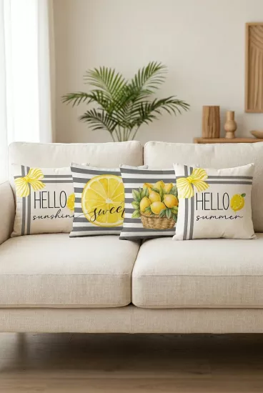 4’lü Limon ve Çizgili Desenli Kırlent Kılıfı Seti