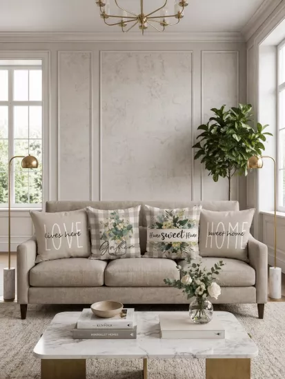 4’lü Çiçek Desenli ve Home Sweet Kırlent Seti  