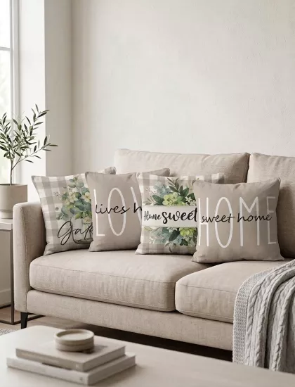 4’lü Çiçek Desenli ve Home Sweet Kırlent Seti  
