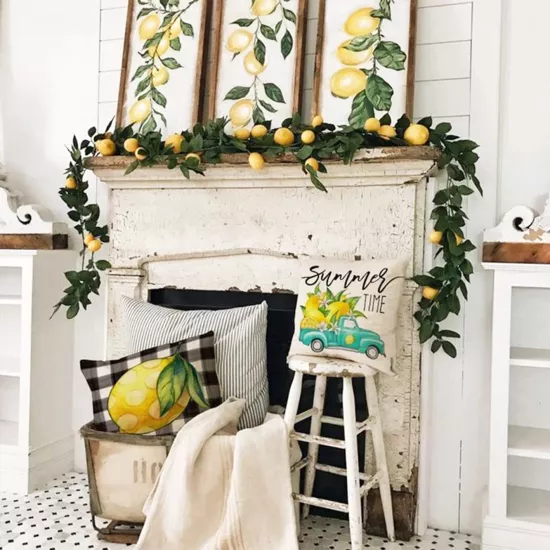 4’lü Limon Ekose Kırlent Kılıfı Seti Hello Summer Siyah Çizgili Modern Dekoratif Yastık