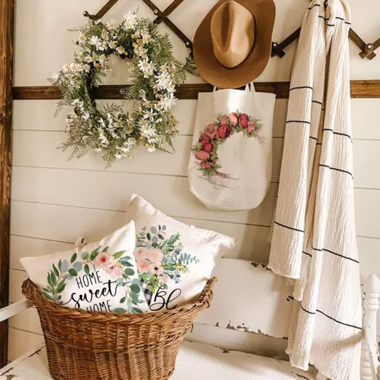 4’lü Çiçek Desenli Kırlent Kılıfı Seti Gül Buketi Home Sweet Home Dekoratif Yastık