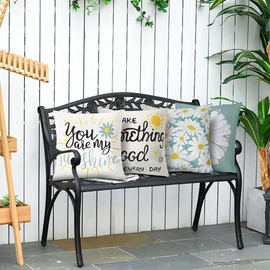 4’lü Papatya ve Çiçek Desenli Kırlent Kılıfı Seti You Are My Sunshine Yazılı Dekoratif Yastık
