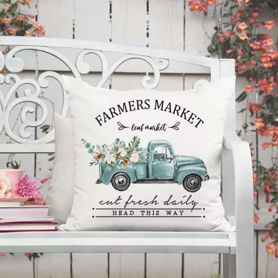 4’lü Farmers Market Okaliptüs Desenli Kırlent Kılıfı Seti Gather Bless Our Home Dekoratif Yastık