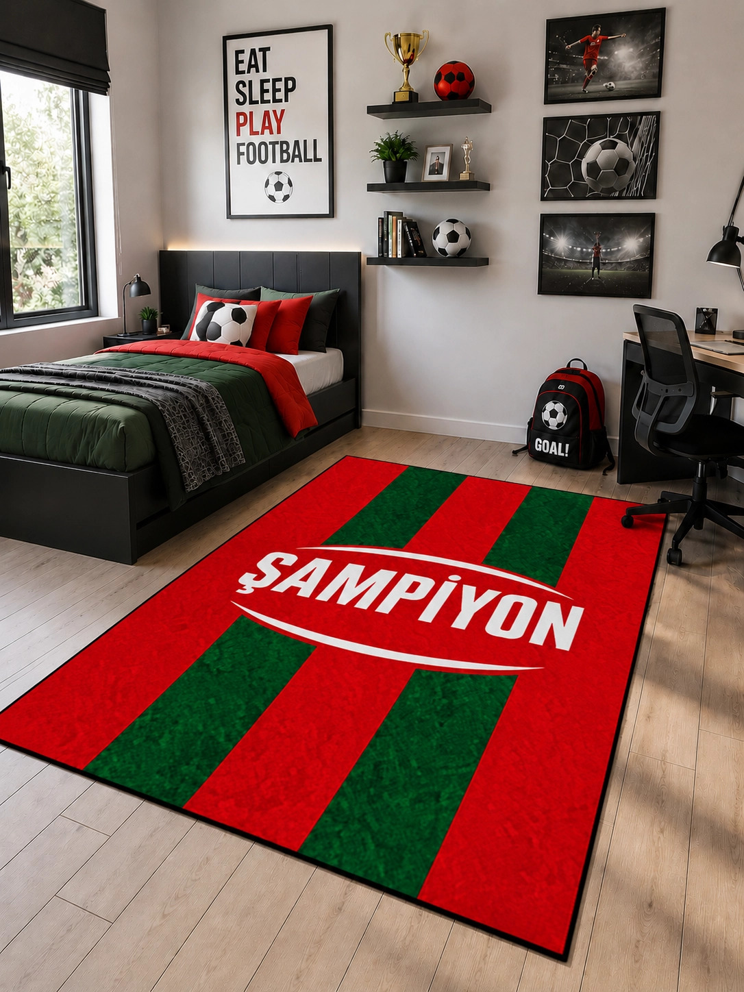 Kırmızı Yeşil Şampiyon Taraftar Çocuk Odası Halısı